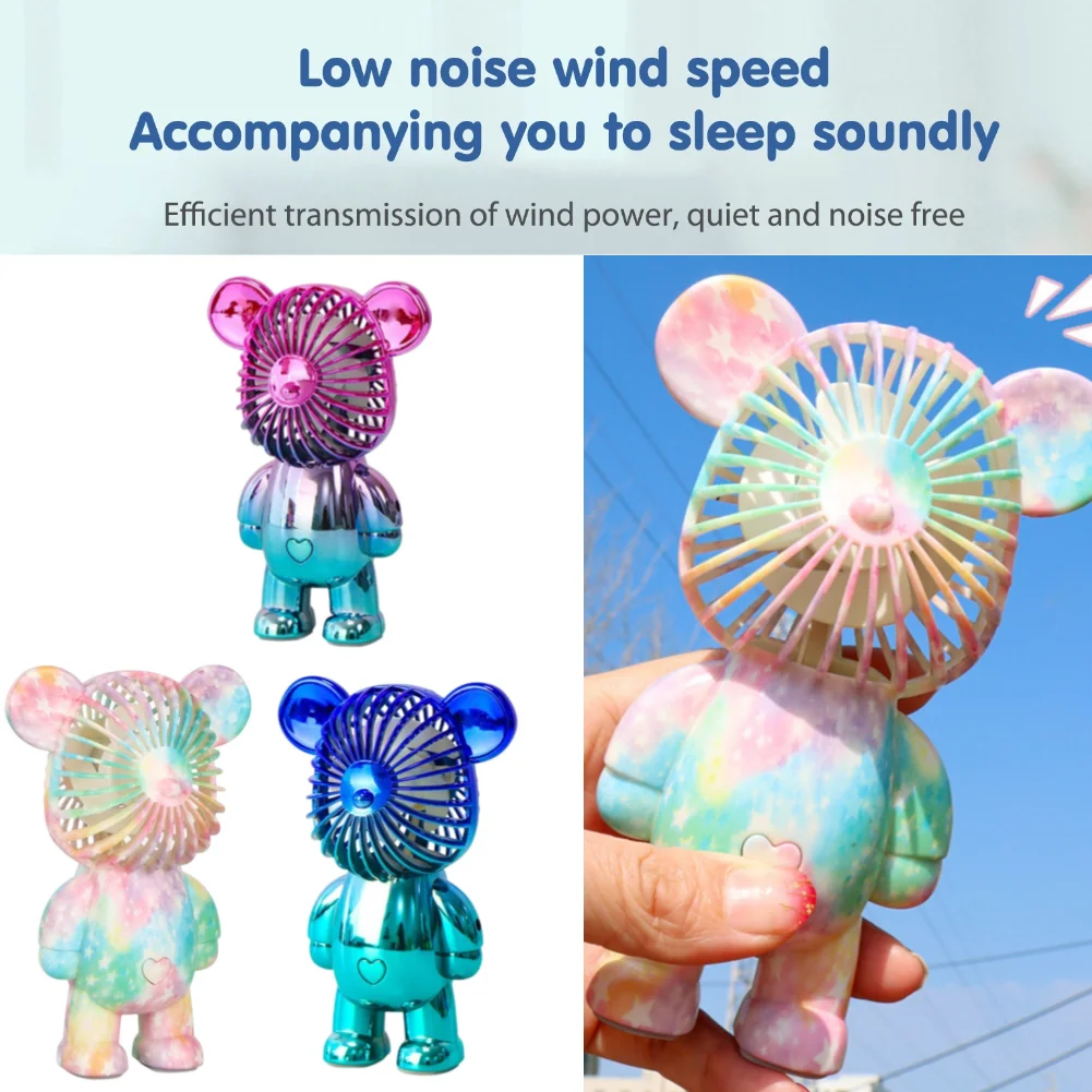 Graffiti Bear Handheld Fan USB Rechargeable Air Cooling Fan Electroplating Gradient 3-speed for Home Office Study