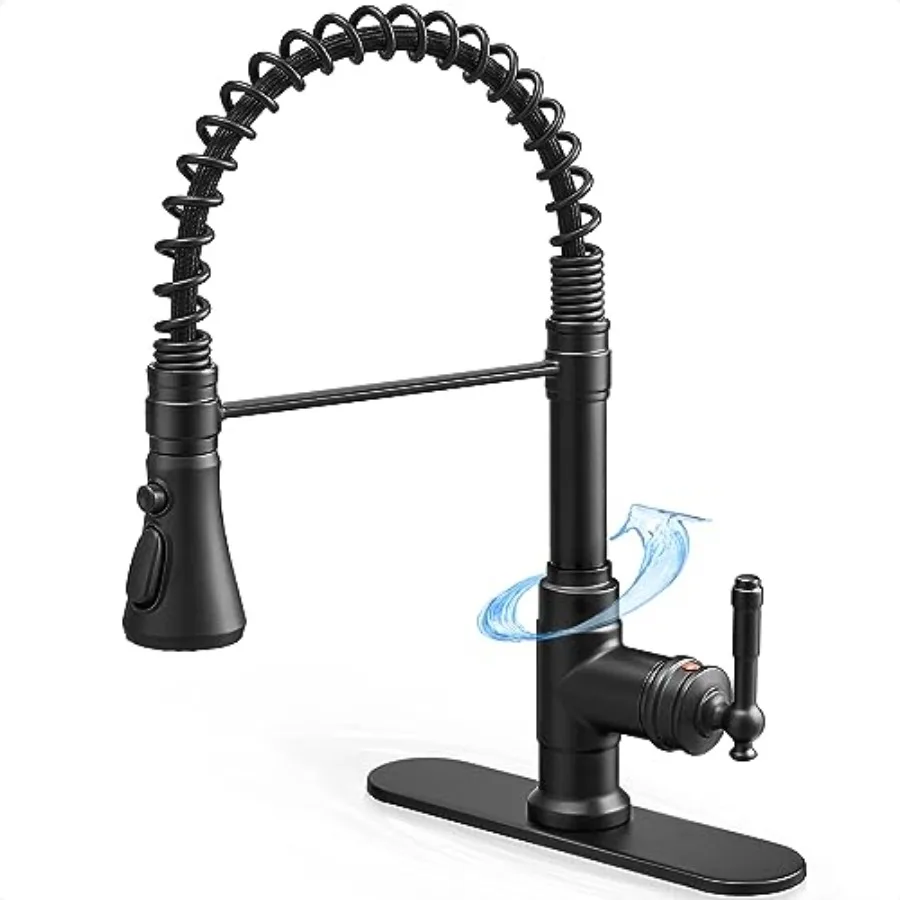 

Black Kitchen Faucet with Pull Down Sprayer 3-Function Stainless Steel Single Handle Sink Faucet High Arc for Kitchen Sink 1 or