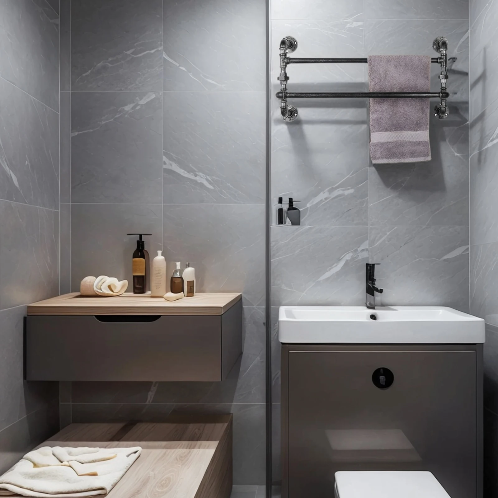 

Винтажная промышленная настенная полка-держатель для полотенец из кованого железа, для хранения банных полотенец и салфеток