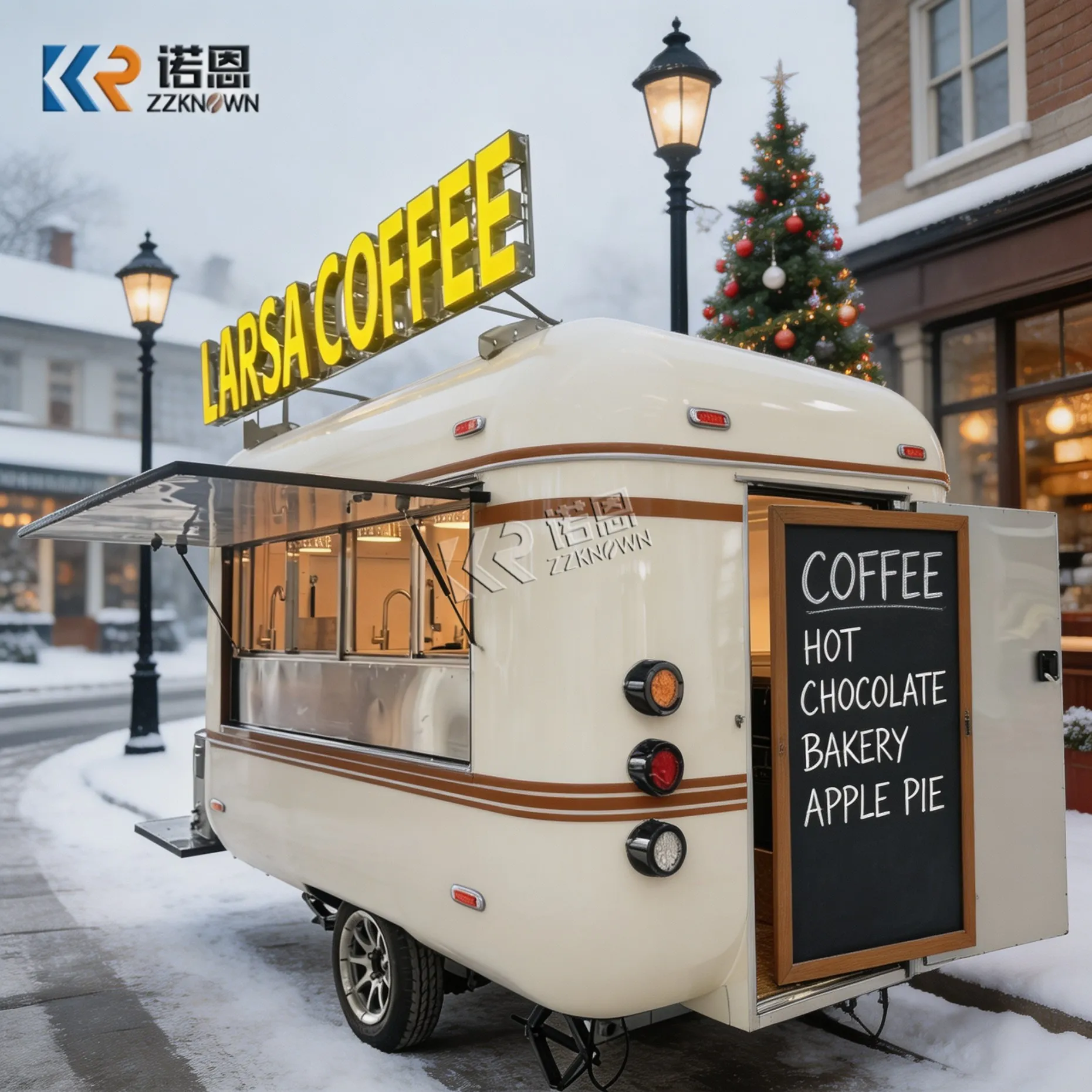 Customized Square Food Truck Outdoor Mobile Catering Trailer Serving Window & Storage Cabinets Included for Sale
