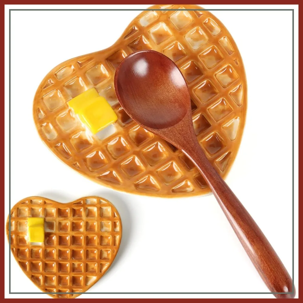 

Waffle Spoon Rest for Stove Top, Cute Ceramic Spoon Holder for Kitchen Counter, Yellow Cooking Utensil Rest