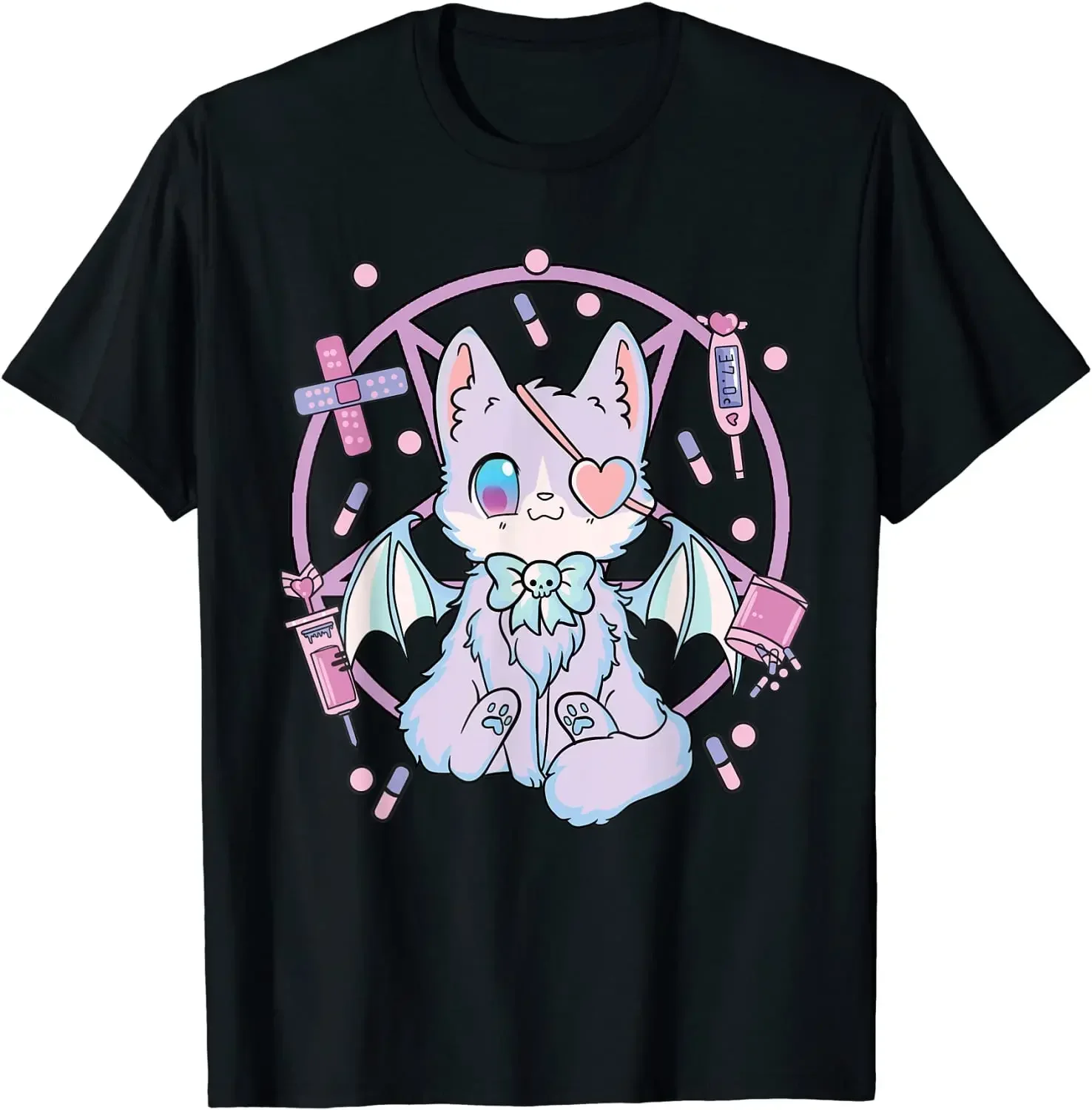 2024 Summer graphic fashion tees Pastel Goth Kawaii Yami Cat T-Shirt harajuku cool new Cotton tops oversized funny men clothing