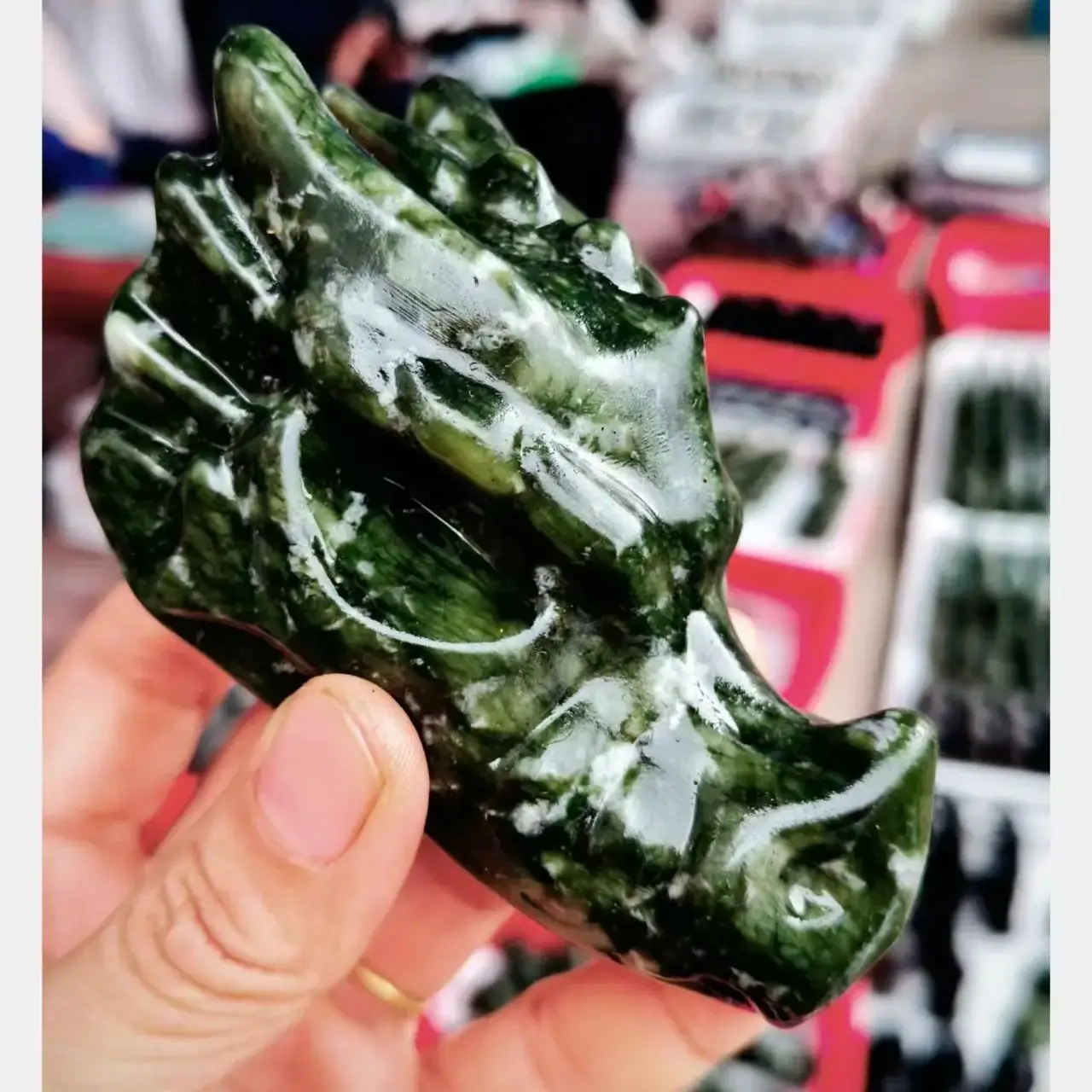 Natural Green Tree Jade Dragon Head, Quartz Crystal Green Mineral Polished Dragon Head, Mineral