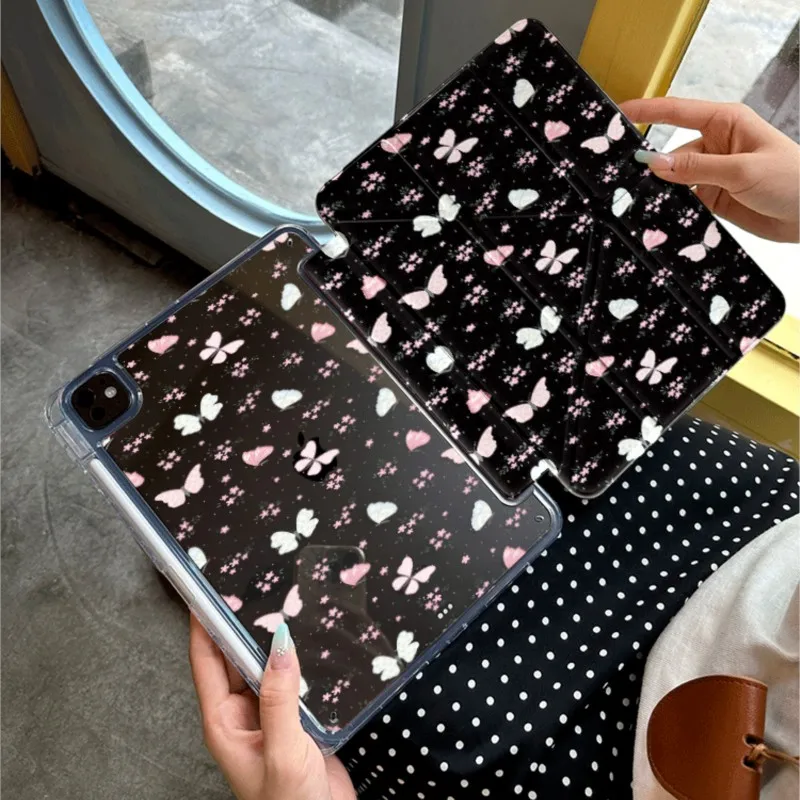 

Y2K Girly Pink Butterfly Print Tablet Case With Pen Holder For iPad Mini 4/5/6/7 7.9/8.3inch iPad 5/6 Air1/2 Pro 9.7inch Cover