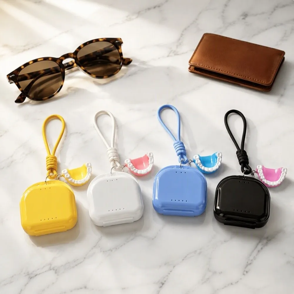 Secure Multi-Functional Invisible Braces Box Sealed Bag Lanyard Tooth-Shaped Pendant Box Durable Mobile Phone Chain Style