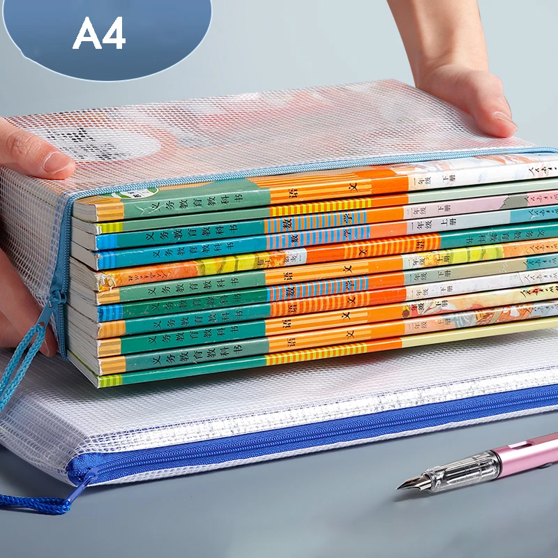 10Pcs/pack Mesh Zipper Pouch Document Bag Waterproof Zip File Folders A4 School Office Supplies Pencil Case Storage Bags