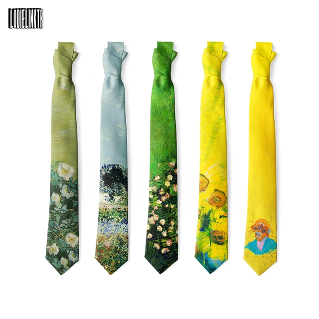 Słynny drukowany obraz olejny krawat dla dorosłych 8cm szerokości wąskie koszulka poliestrowa akcesoria sztuka Retro Van Gogh portret krawat na przyjęcie prezent