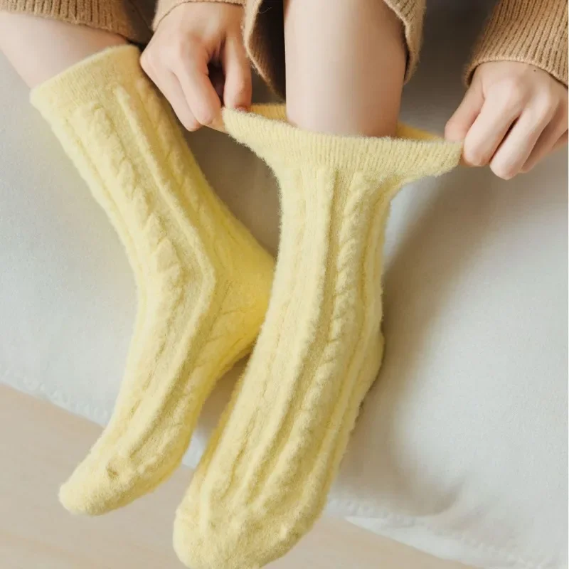 شتاء دافئ المرجان جوارب صوف النساء الرجال الصلبة فضفاض النوم جورب المخملية المنزل رقيق تخزين رشاقته الحرارية سوكس Calcetines #4