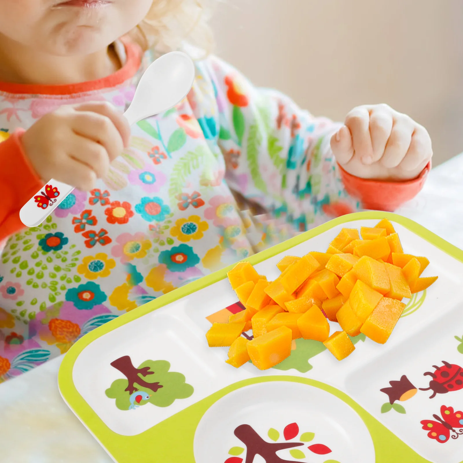 

1Set Bamboo Fiber Baby Dinner Tray Set Creative Drop-Proof Plates Bowls Cutlery Separate for Kids Bamboo Fiber Bowl