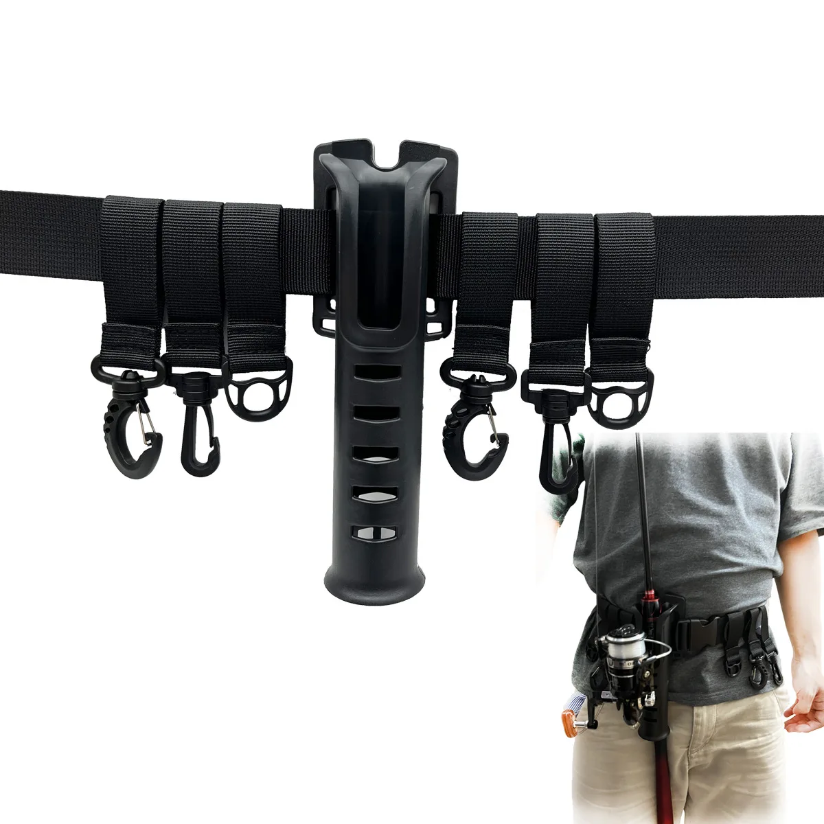 

Multifunction Sea Fishing Belt Fishing Rod Belt with Removable Hook Portable Fishing Rod Inserter Outdoor Tactical Equipment