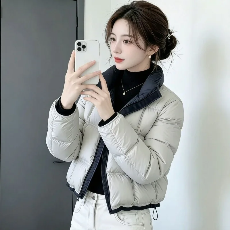 Contrasting Women's Clothing Splicing Short Thickened Warm Cotton Jacket Small Exquisite Simple Casual Trend Temperament Fashion