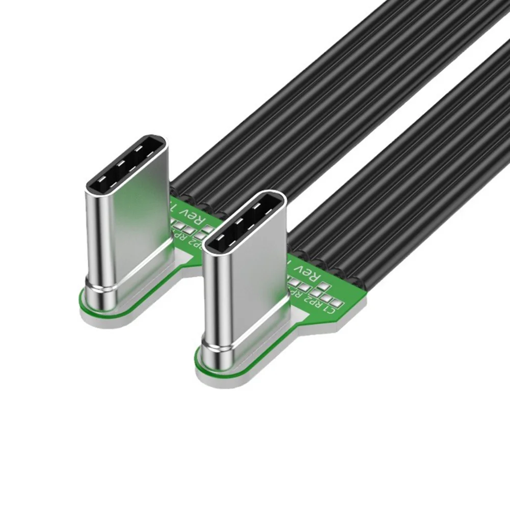 كابل مرن من السيليكون المسطح USB C إلى USB C بزاوية يسار/يمين لهواتف الكاميرا 65 وات شحن سريع 2.0 كابلات نقل البيانات