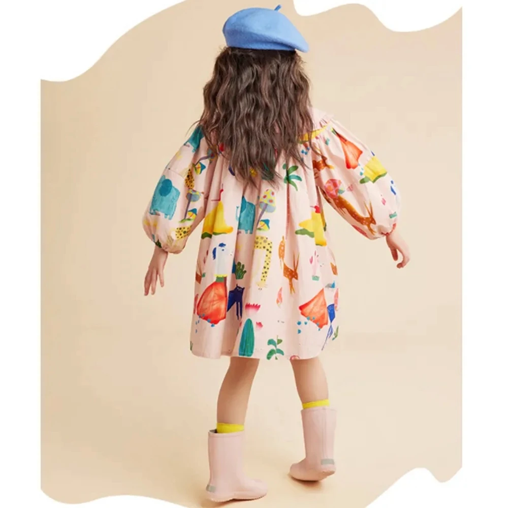 2023 Spring Girls Long Sleeve Dress Toddler Baby Print Cute Dresses for Girls Peter Pan Collar Loose Princess Dress Clothing 6 8