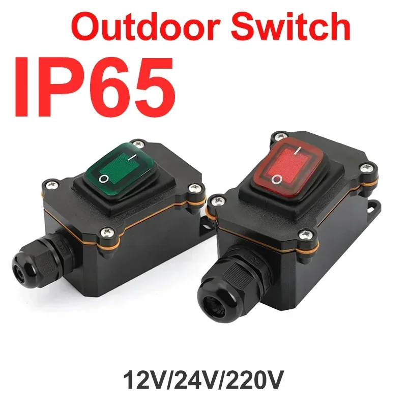 

Waterproof Marine Rocker Switch with LED Outdoor Rainproof Junction Box Inline Power Cord Power Switch 12V/24V/220V IP65