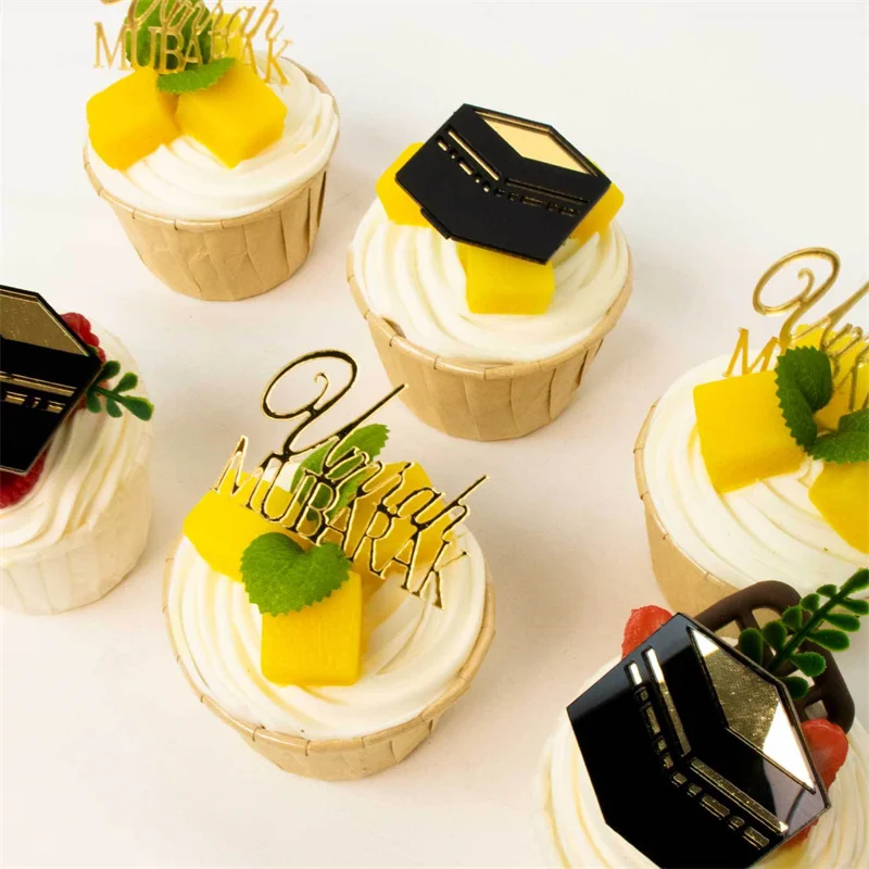 Décoration de Cupcake en acrylique Umrah Mubarak Kaaba, 6 pièces, fournitures de décoration de gâteau de fête de pèlerinage musulman islamique