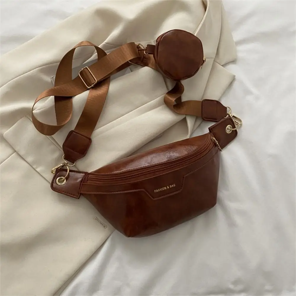 

Fanny Packs PU Chest Bag Half Moon Bag Korean Style Crossbody Waist Pack With Coin Purse Large Capcity Running Waist Bag Student