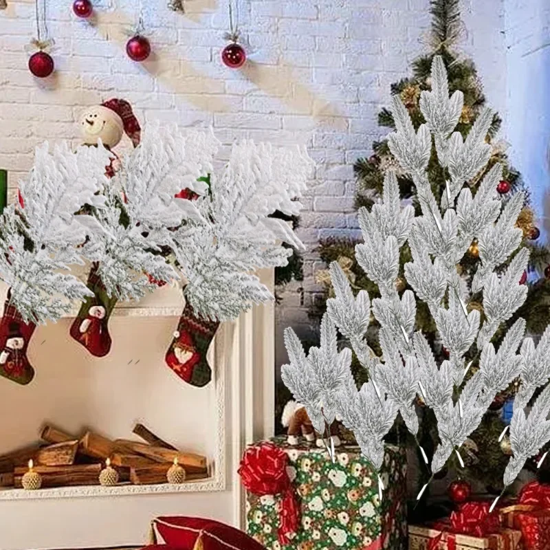 20/1 قطعة عيد الميلاد الصنوبر إبرة فروع السرو ورقة توافدوا شجرة عيد الميلاد الصنوبر الاصطناعي نبات صناعي إكليل حلية الثلوج غصين ديكور #2