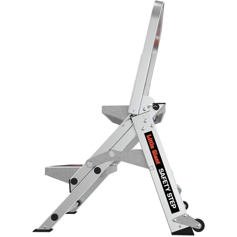 アルミニウム製2段折りたたみはしご、2フィート、耐荷重300ポンド、タイプ1A、安全ステップスツール、グレー、頑丈、コンパクト収納、簡単