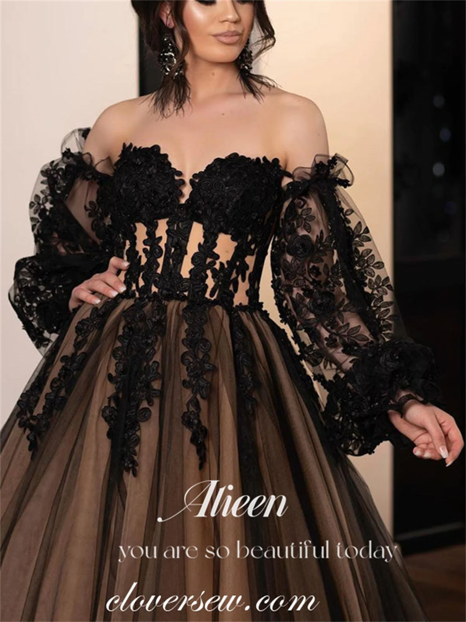 Aileen-elegante vestido De novia De encaje para mujer, vestidos De fiesta De noche negros para ocasiones formales, bata De lujo para mujer, baile De graduación