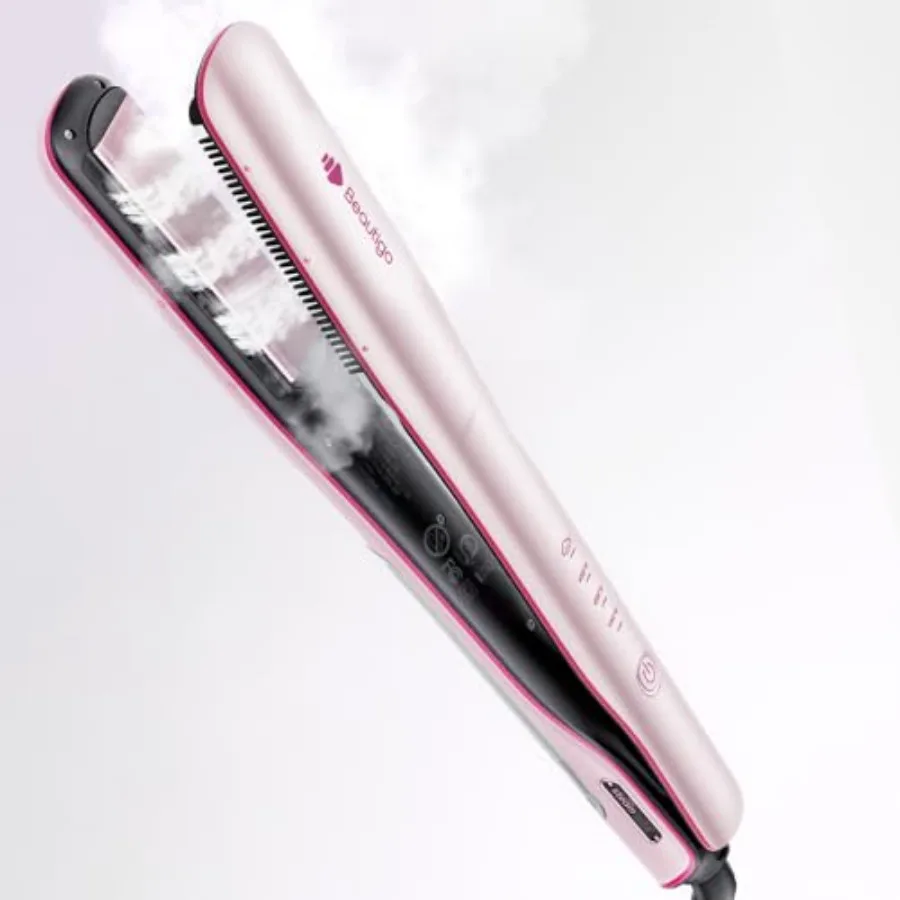 

Steam Hair Straightener Flat Iron Anti-Frizz Moisturizing Steam Reduce Heat Damage 20s Fast Heat Ceramic Plates for Thick Curly