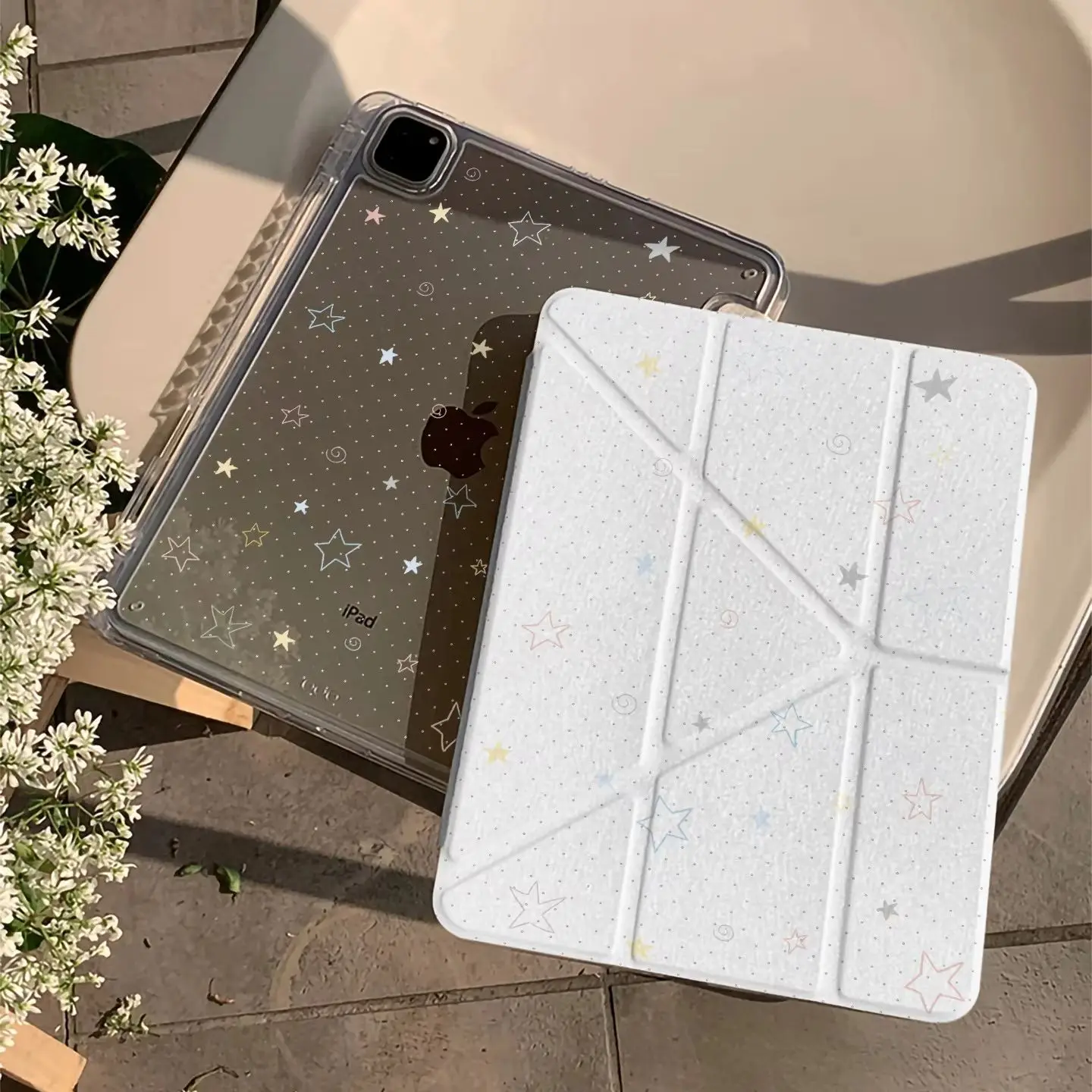 Simple Star Polka Dot Y-Fold Tablet Case For iPad Pro 11 12.9 13 A16 M2 M4 M3 M5 Shell 5/6/7/8/9/10/11th Mini Air 3 4 5 6 Cover