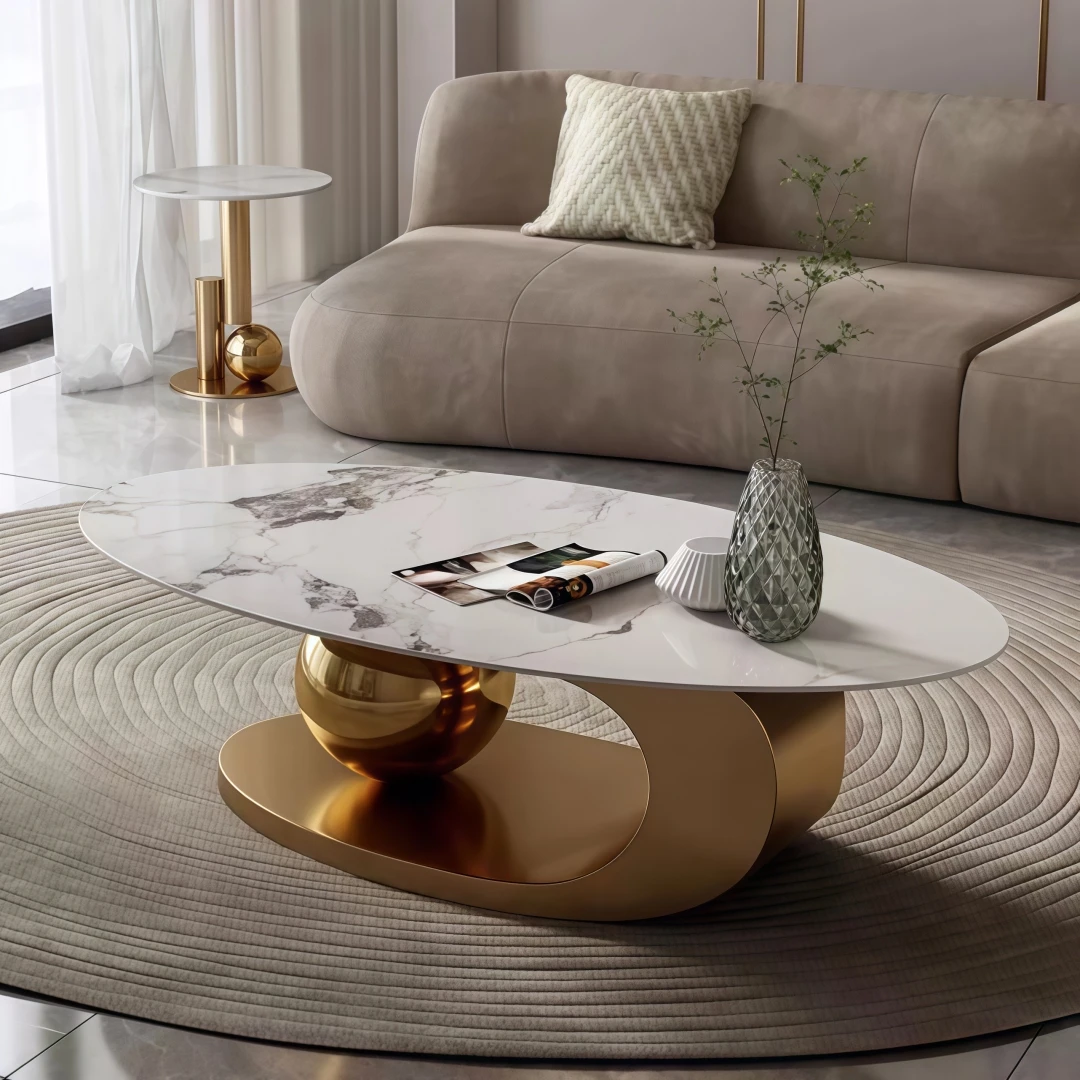 xx-Modern Minimalist Italian Designer Oval Rock Slab Coffee Table Light Luxury New Model for Home Living Room&