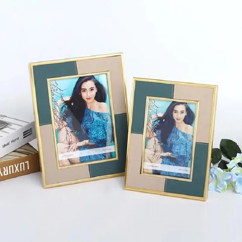 Modern Minimalist Metal and Leather 6-Inch 7-Inch Picture Frame Desk Display – Elegant Home Decor Photo Frame