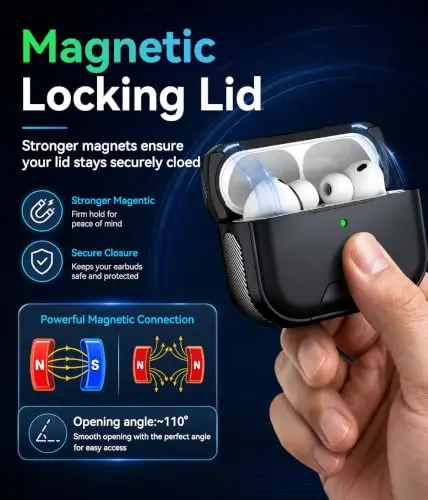 Case for AirPods 5/4/Pro 3 Magnetic Locking Lid Compatible with MagSafe Protection Cover with Cleaning Pen for AirPods 5/4/Pro 3
