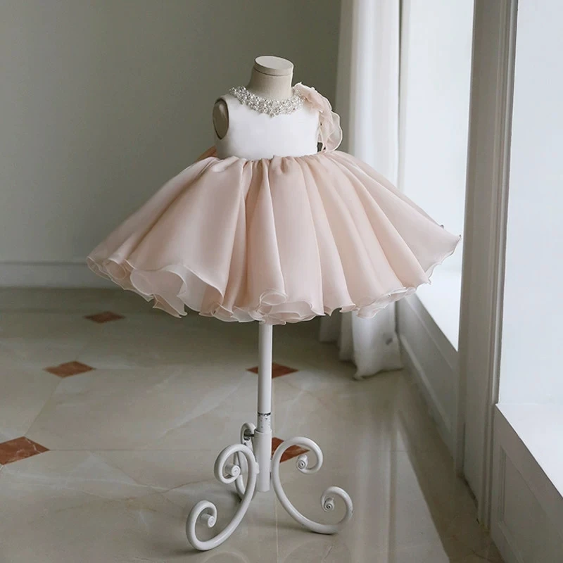 

Платье для девочки с бисером и бантом на день рождения, крестины, для малышей от 1 года, нарядное платье для свадьбы и вечеринки