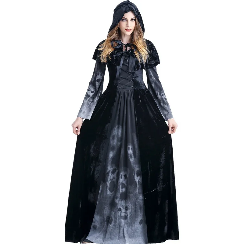 Seton Vampire Cosplay fur s, Grim Reaper fur s, Black Gothic fur s with Hooded Cape, planchers y Modules, Bar Stage, Femme