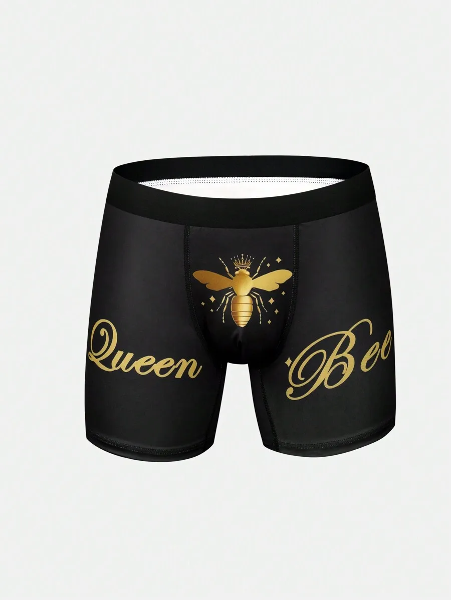 Mens Queen Bee Print Boxer Briefs With Golden Insect Design