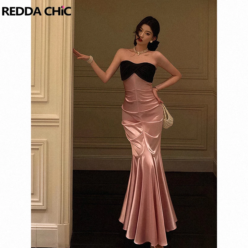 

REDDACHiC контрастное корсетное вечернее платье, атласное розовое платье со складками, облегающее платье-русалка макси, длинное платье-труба, торжественная женская одежда для дня рождения и выпускного вечера