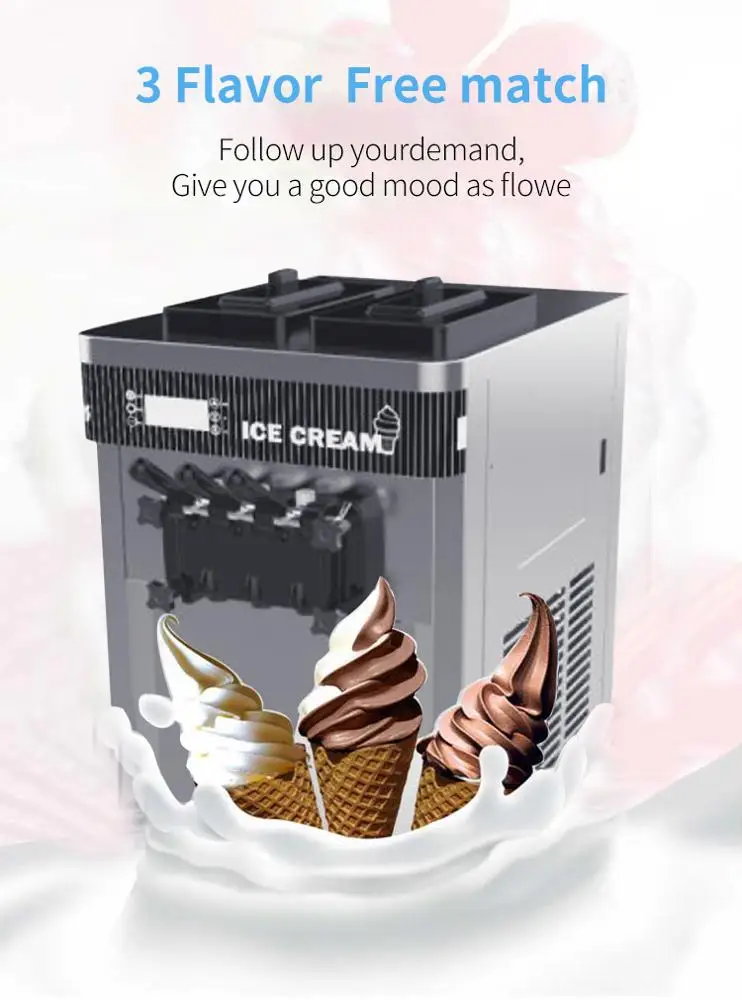 Table Top Ice Cream Maker 3 Flavours Soft Ice Cream Machine