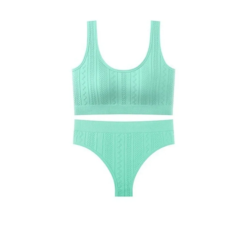 

Minimalist Sports Underwear Bra Set Solid Color T-back Shorts Suit Yoga Vest Fitness Bra Thong Set Shockproof Gathering