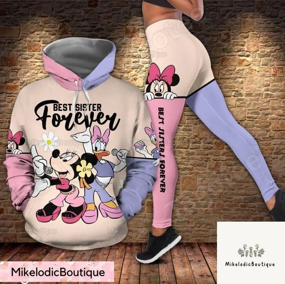 2024 New Daisy Duck 3D Felpa con cappuccio da donna Felpa con cappuccio Daisy Duck Pantaloni da yoga Pantaloni sportivi Tuta sportiva di moda