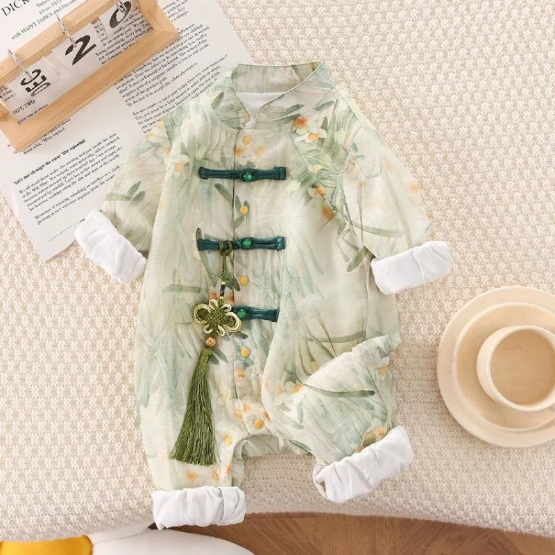 2024 Jesienny bawełniany kombinezon z nadrukiem bambusa Kawaii Baby Boy Girl Chinese Style Tang Suit Newborn China Online Store 63-90cm