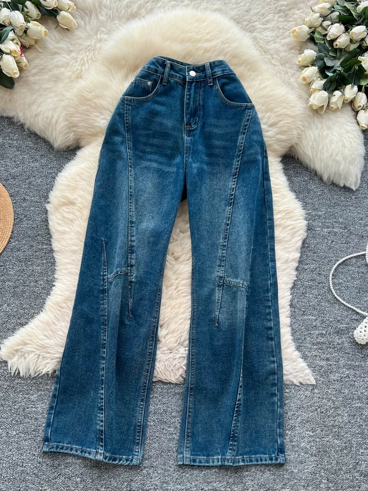 

Американские ретро-джинсы с высокой талией и широкими штанинами, женские, свободные, стройнящие, универсальные, прямого кроя, длинные брюки для повседневной носки