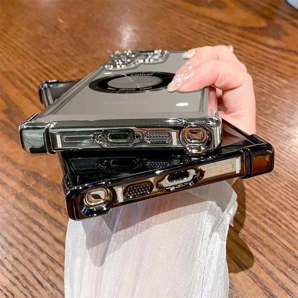 Caso Transparente Magsafe para Samsung Galaxy, Capa à Prova de Choque, Proteção para Câmera, Filme de Lente Magnética, S24 Ultra, S23 FE, S22 Plus