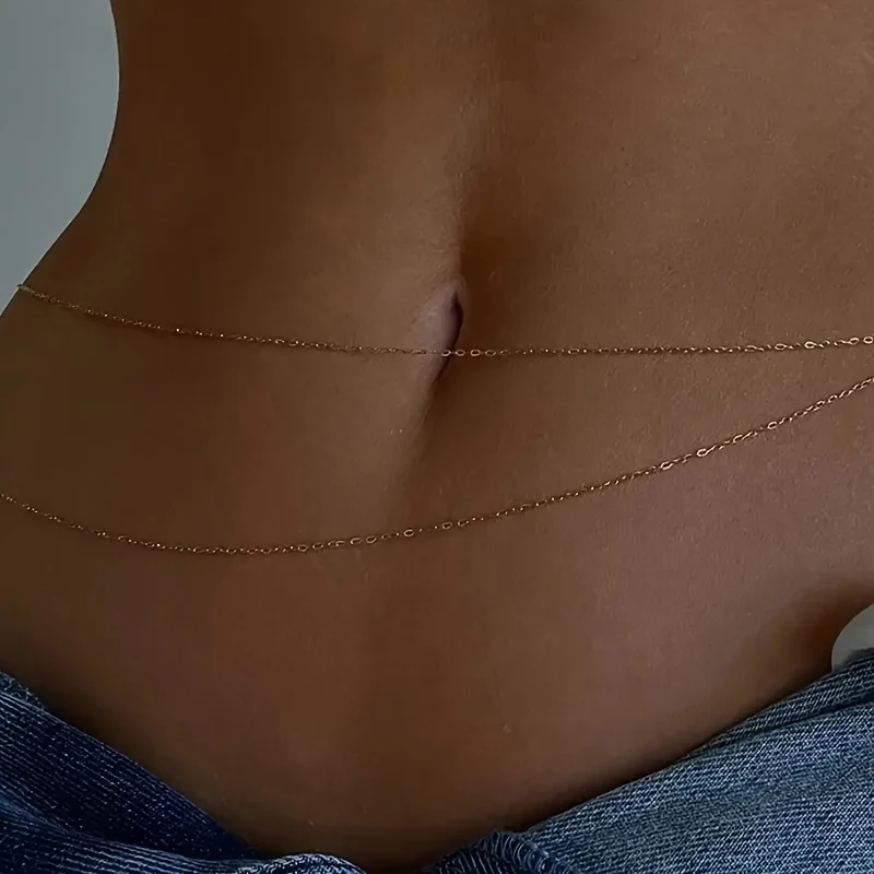 1Double-Layer Gold Metal Waist Chain Belt - Women's Fashionable and Sexy Belly Accessories, Suitable for the Beach or Festive Oc