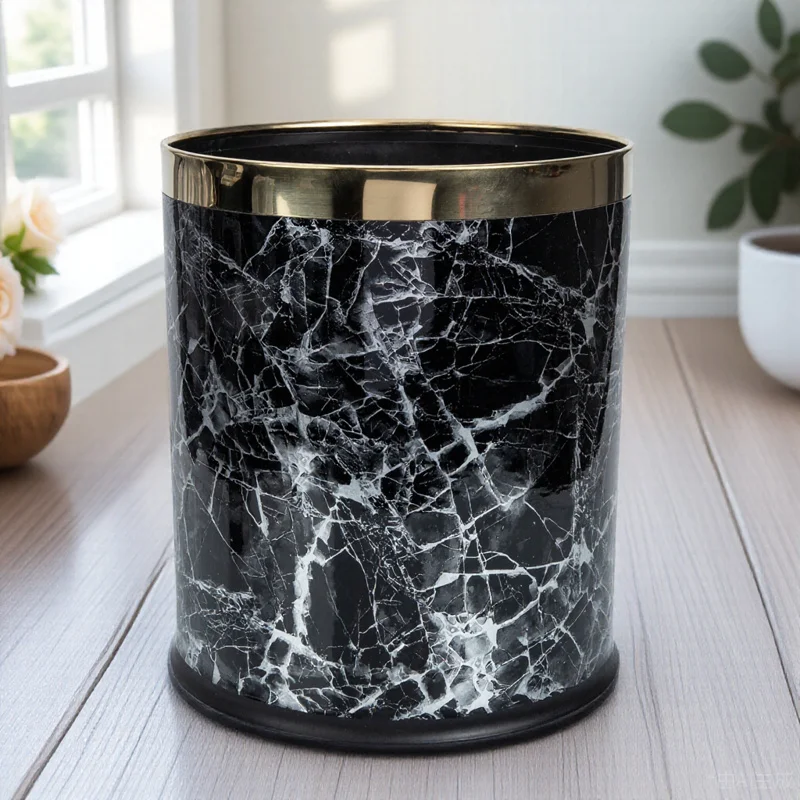 

Vintage Garbage Can Office Retro Decor Trash Decorative Plastic Marbling Waste Bin