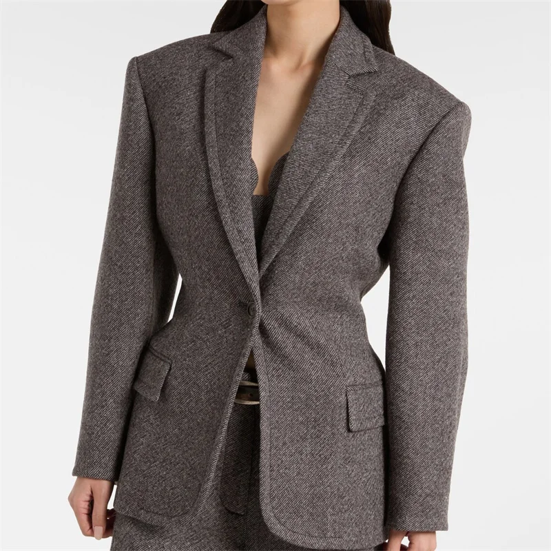 

Женская куртка Новинка зимы 2025 года, тонкий лацкан на одной пуговице, топ с длинными рукавами, высококачественная женская куртка из смесовой шерсти, женское пальто