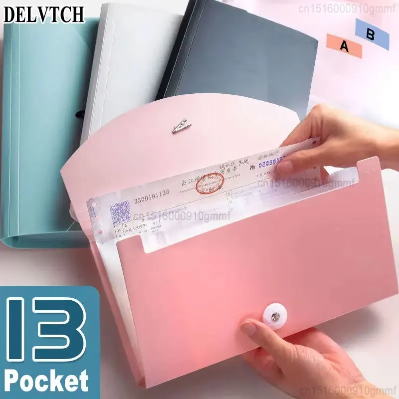 

13 Pockets Layer Expanding Wallet File Folder With Index Tag Paper Bill Invoice Storage Organ Bag School Office Organizer Case