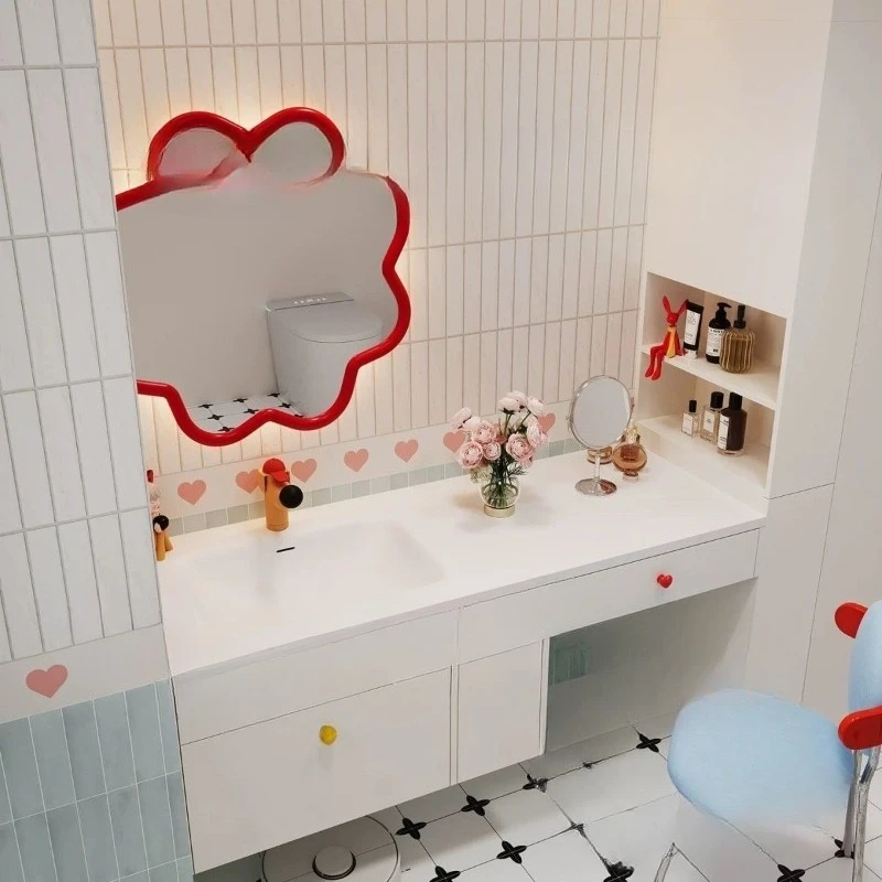 Dopamine vanity bathroom cabinet combination, integrated basin washstand hot curved washbasin