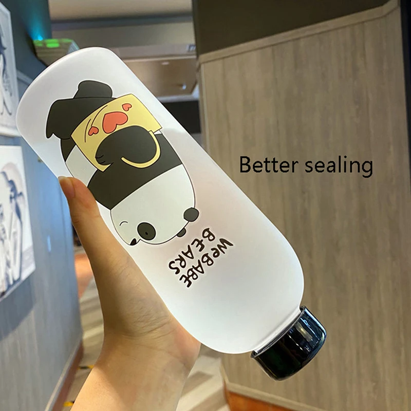 1000Ml Water Fles Panda Cup Transparante Cartoon Water Fles Drinkware Frosted Cup Lekvrije