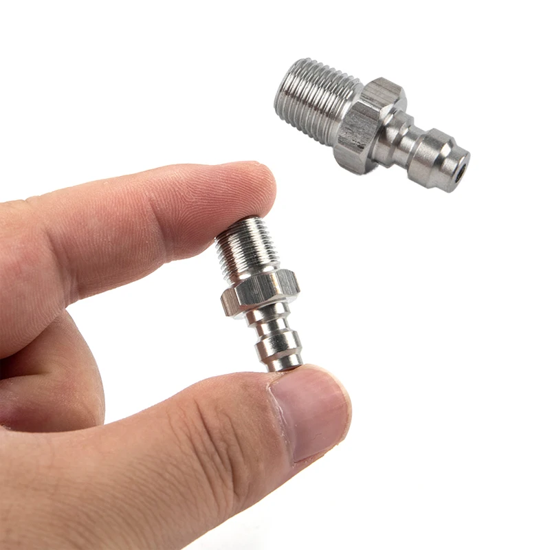مقرنة توصيل سريعة من الفولاذ المقاوم للصدأ مع صمام فحص - خيط M10x1 ومنفذ NPT 1/8 بوصة لتركيب خرطوم هواء أنبوبي 8 مم