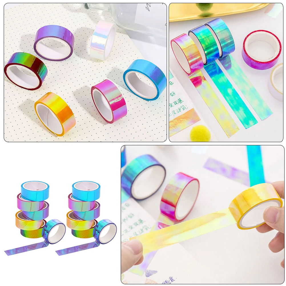 12 Rolls Color Pocket Tape Rainbow Masking Neon Diary Self-adhesive Tapes for Hand Account Pipeline Paper