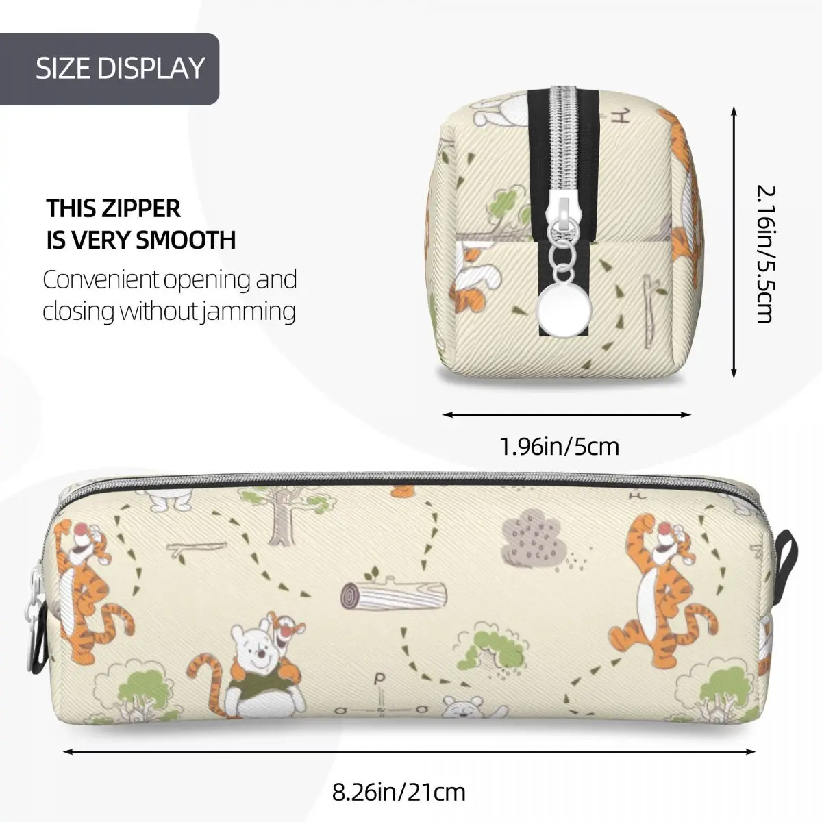 Imagem -04 - Estojo com Zíper para Estudantes Ursinho Pooh Tigre e Pooh Caixa de Caneta Floresta Bolsa de Armazenamento Estudantil Papelaria Escolar