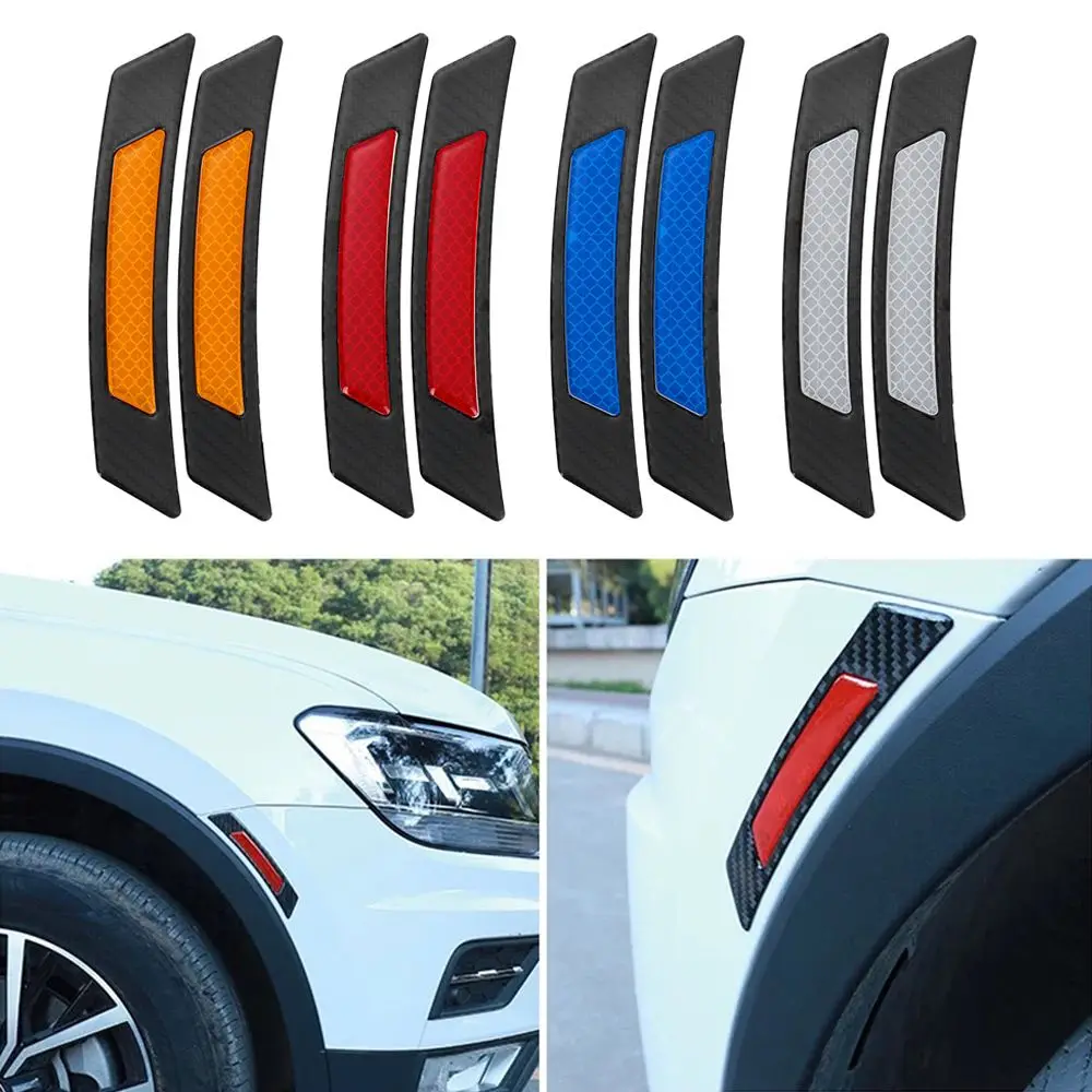 2Pcs Car Reflective Sticker Wheel Eyebrow Carbon Fiber Anti-collision Warning Protection Strip Edge Guard Car Accessories