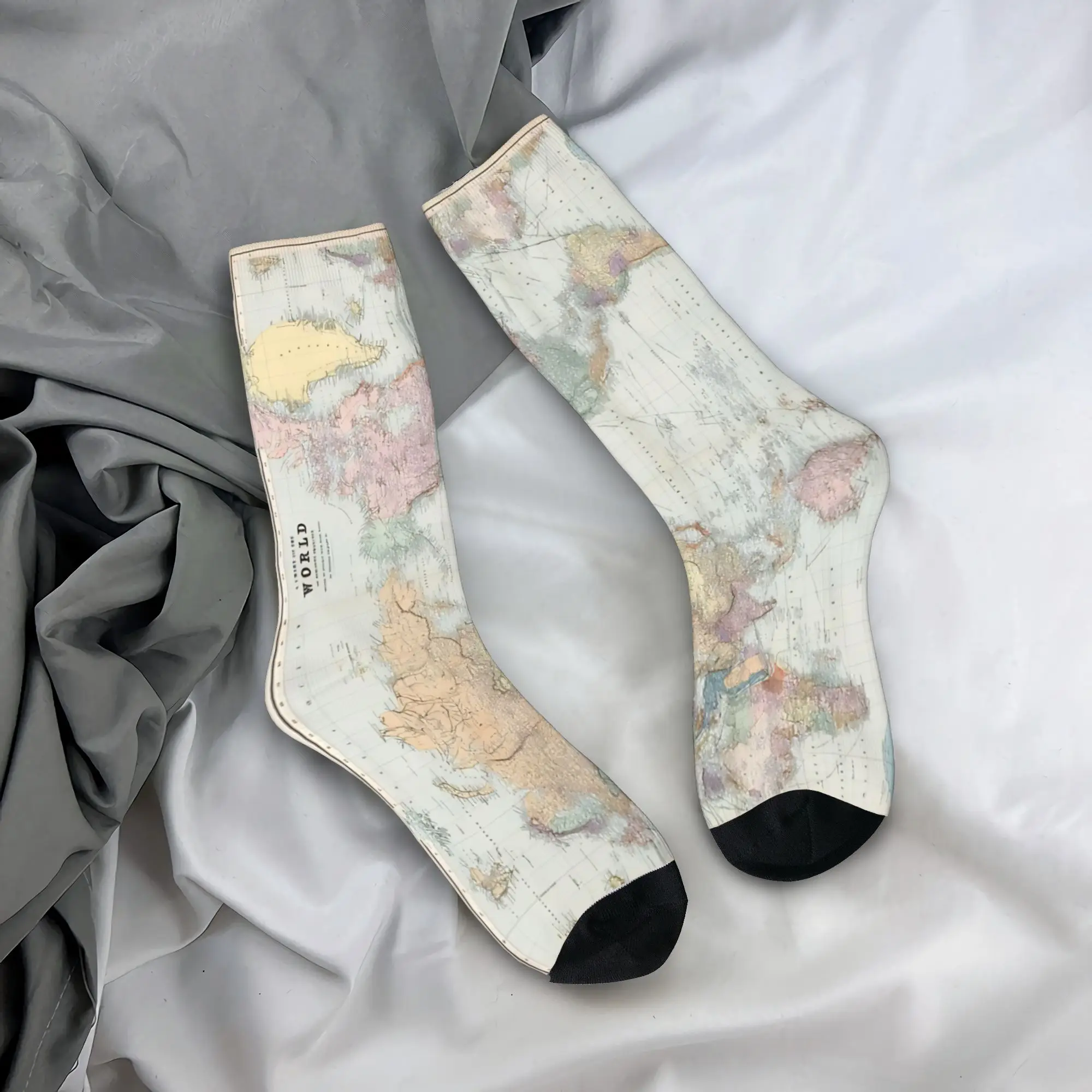 

Vintage Map Of The World Stockings Printed Casual Socks Autumn Anti Sweat Socks Adults Men Outdoor Sports Comfortable Socks