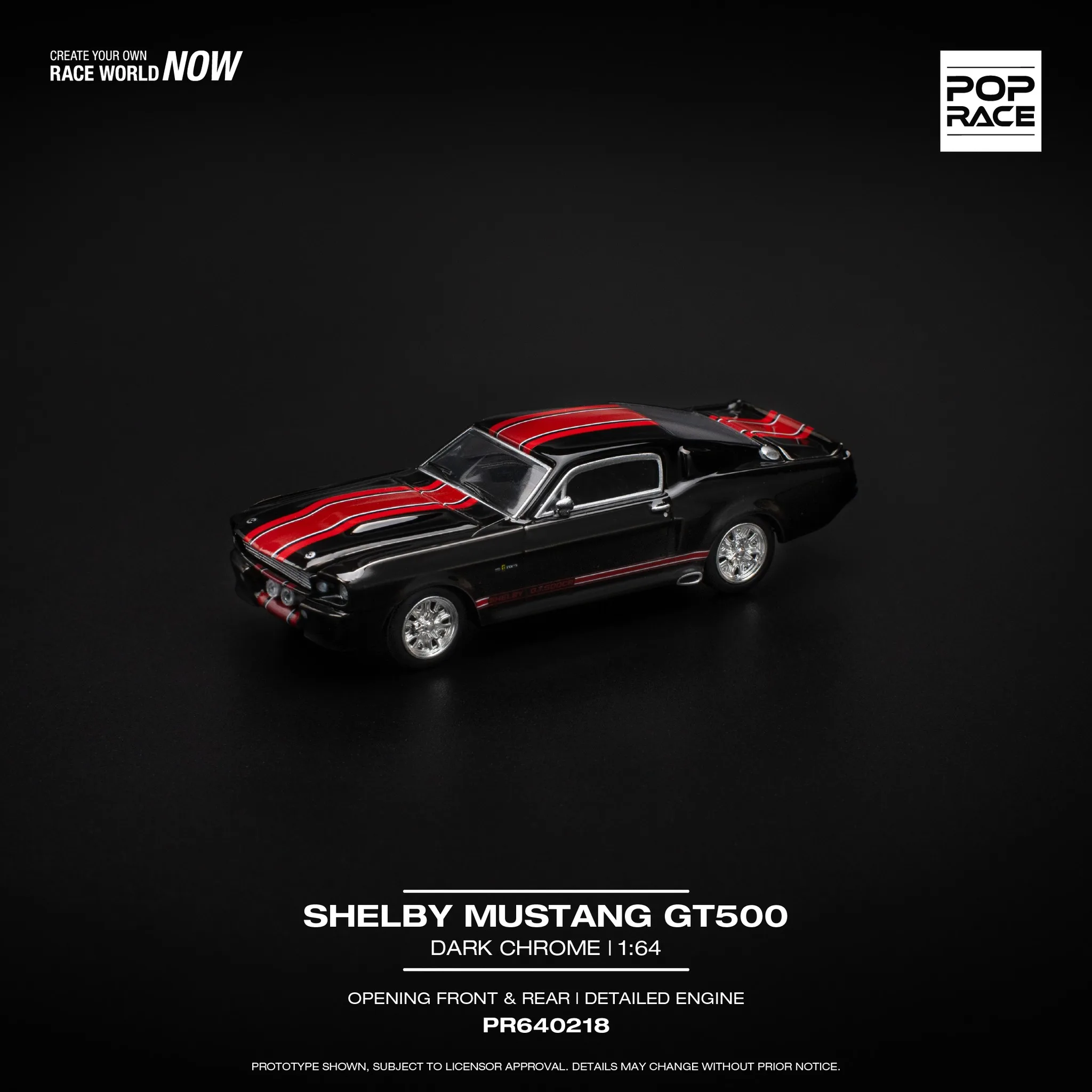 

POP RACE PR640218 1:64 Ford Shelby Mustang GT500 из темного хромированного сплава, литая под давлением модель автомобиля, коллекция подарок